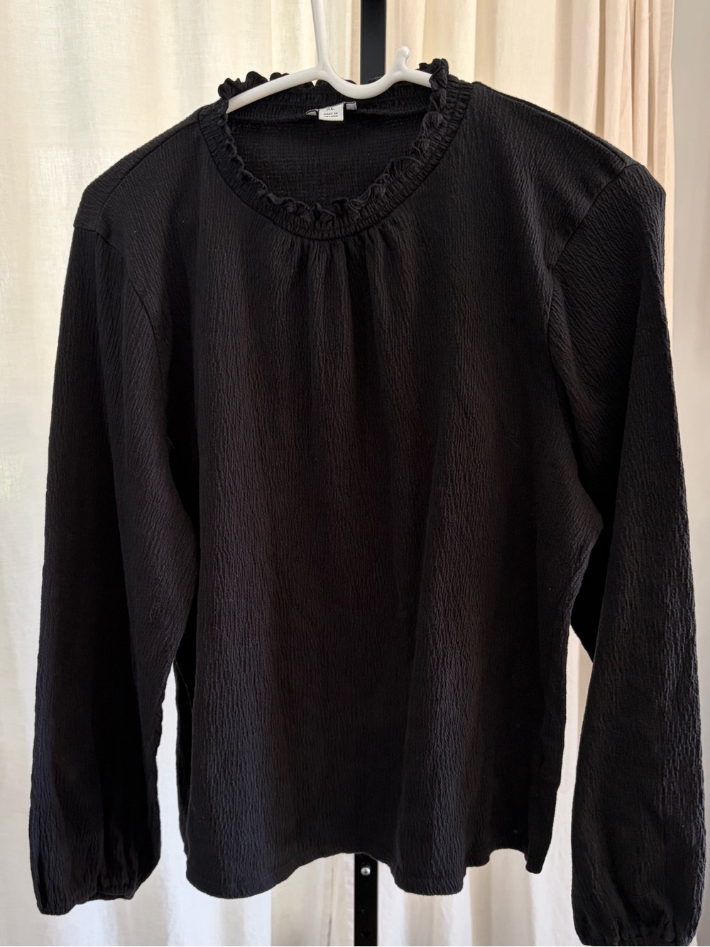 J. Crew Black Ruffle Neck Long-Sleeve Top